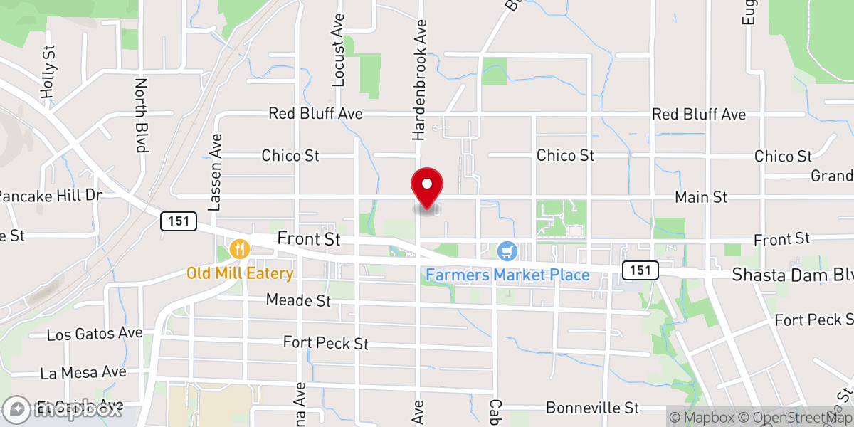 Map showing location of Shasta Lake Community United Methodist Church