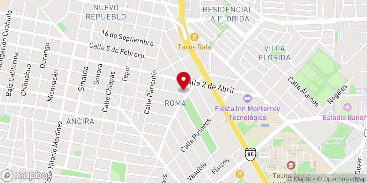 Map showing location of Parroquia del Rosario de Monterrey A.R.D