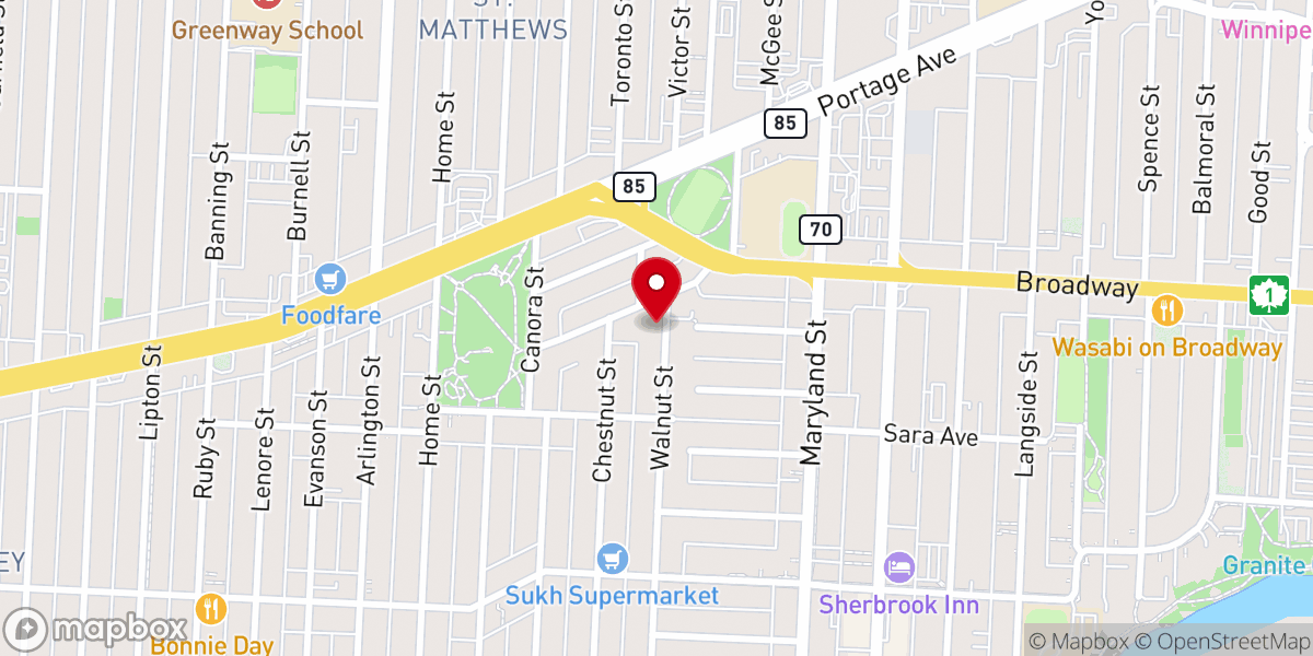 Map showing location of Broadway First Baptist Church