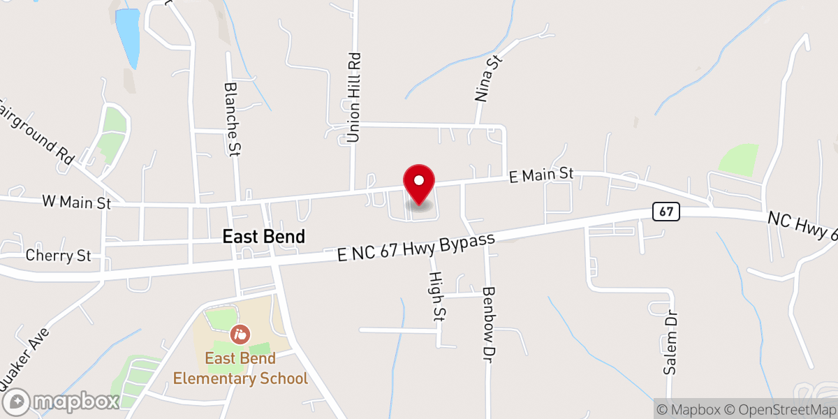 Map showing location of East Bend United Methodist Church