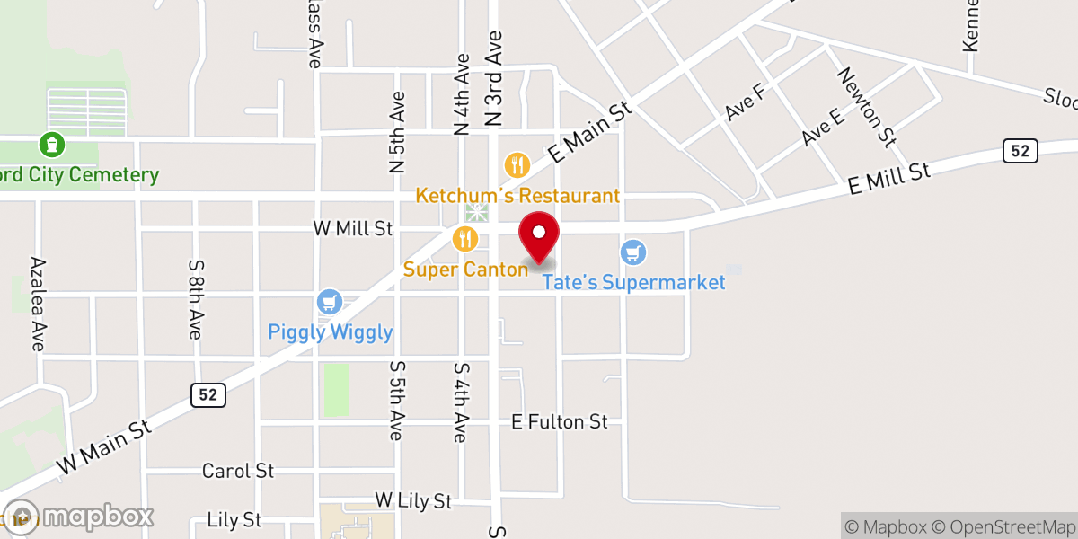 Map showing location of Hartford Baptist Church