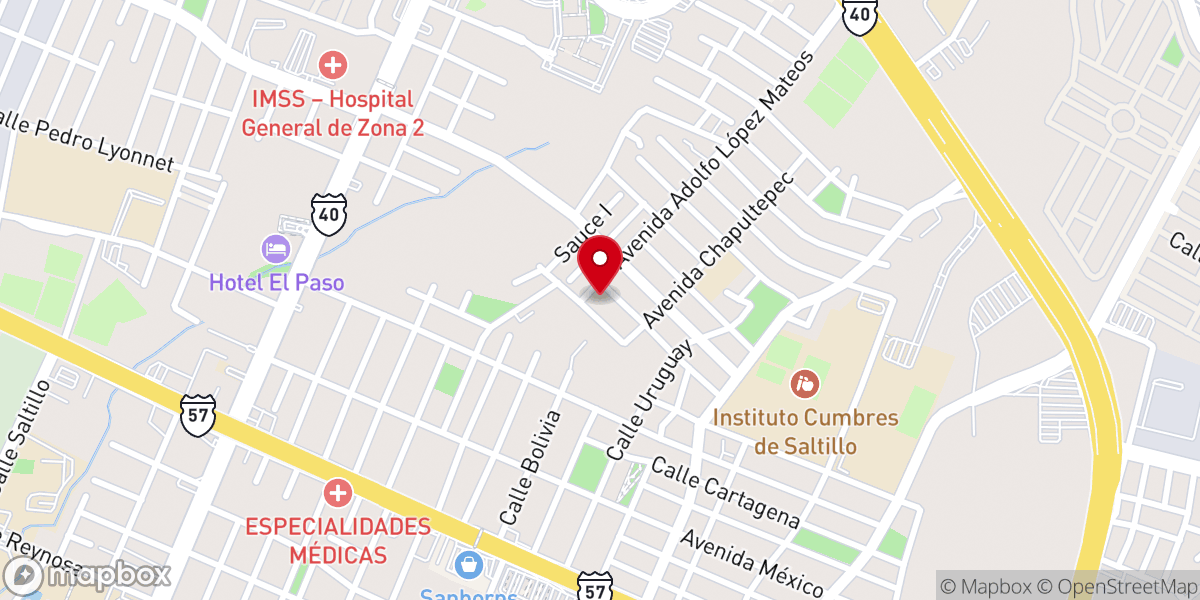 Map showing location of Iglesia Bautista Israel de Saltillo