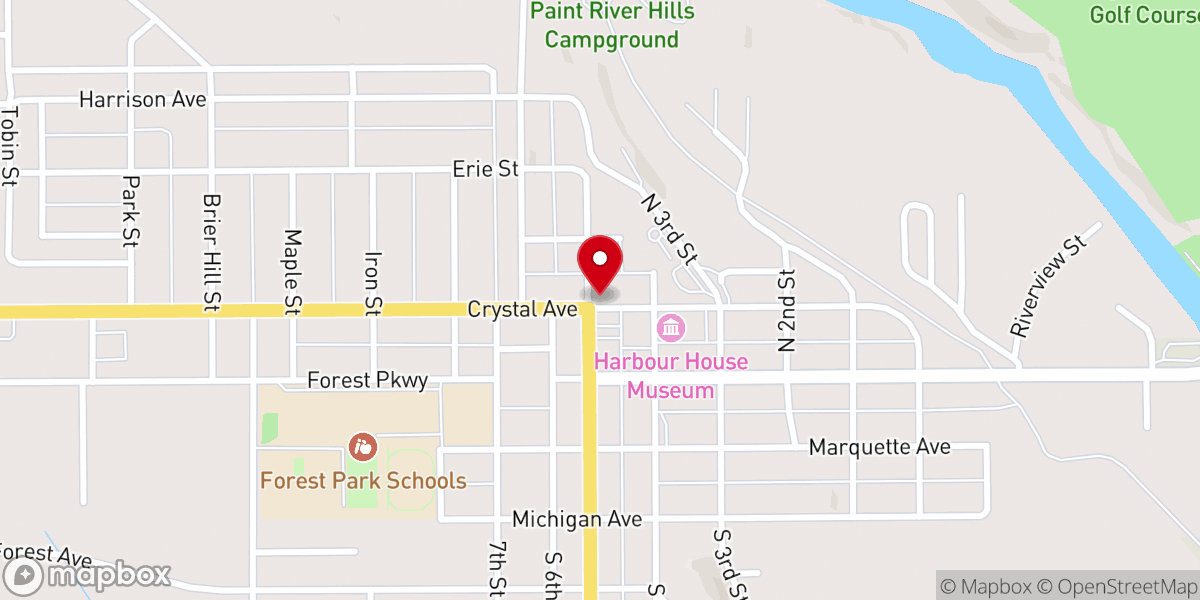 Map showing location of Guardian Angels Catholic Church, Crystal Falls