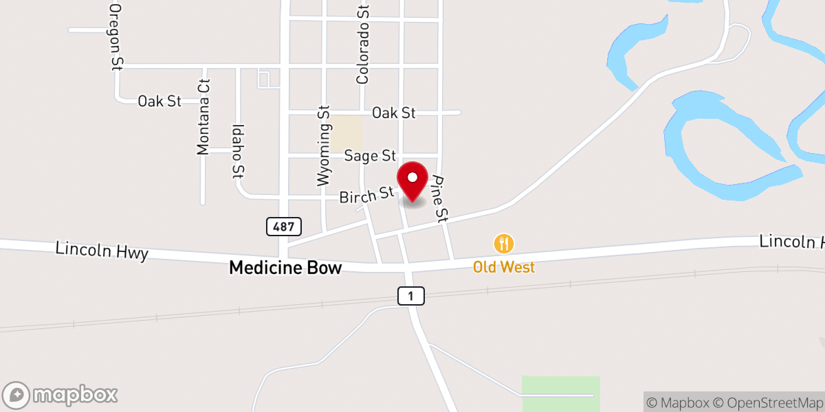 Map showing location of Medicine Bow Food Pantry