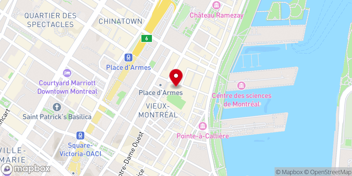 Map showing location of Notre-Dame Basilica of Montreal