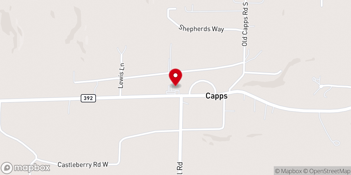 Map showing location of Capps Full Gospel Church