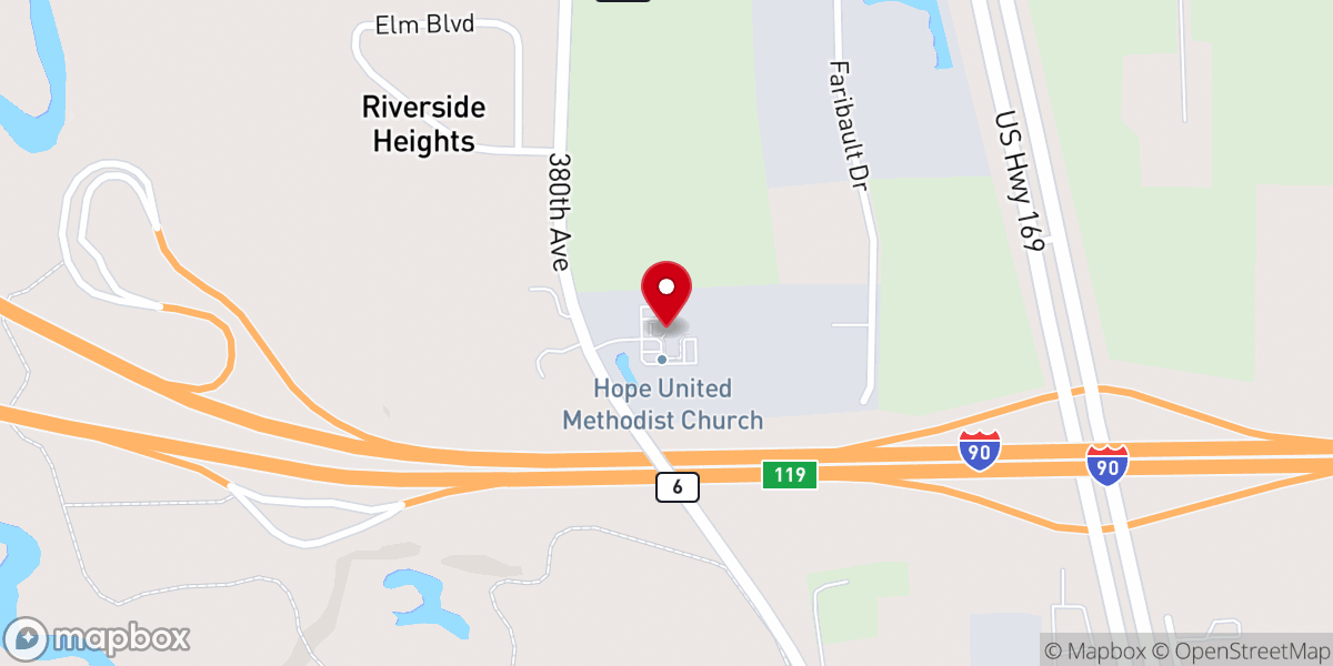 Map showing location of Hope United Methodist Church