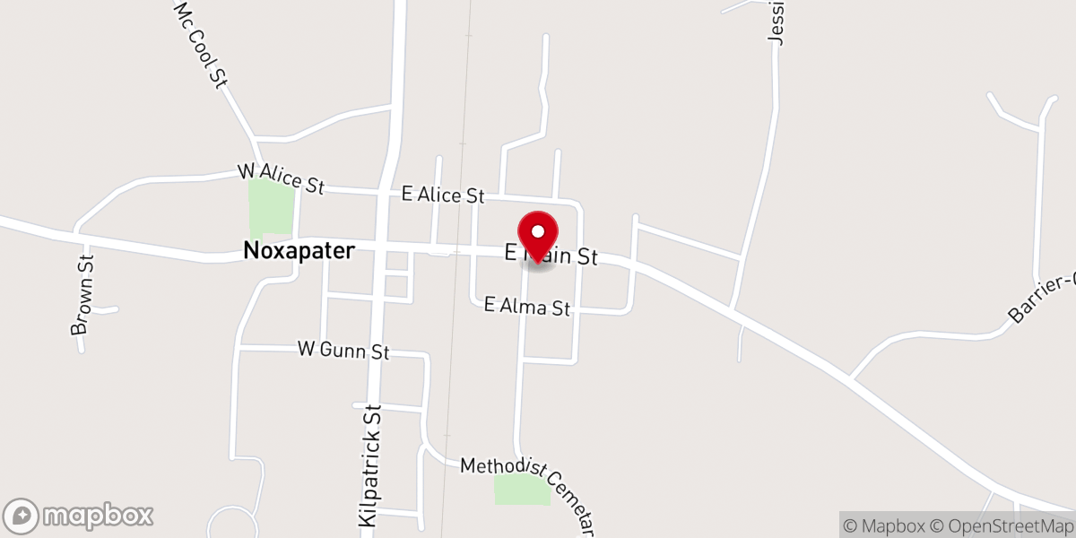 Map showing location of Noxapater United Methodist Church