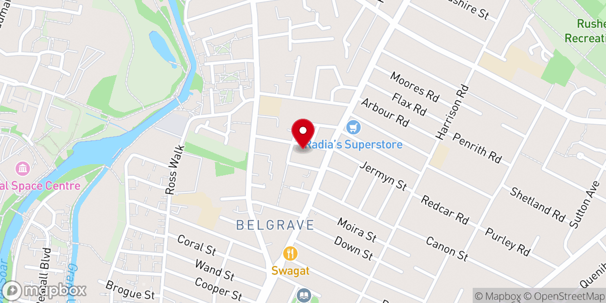 Map showing location of Roma Life & Light Leicester