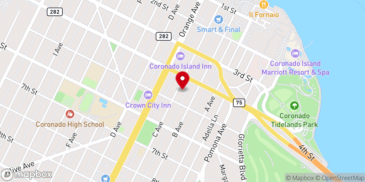 Map showing location of First Baptist Church of Coronado