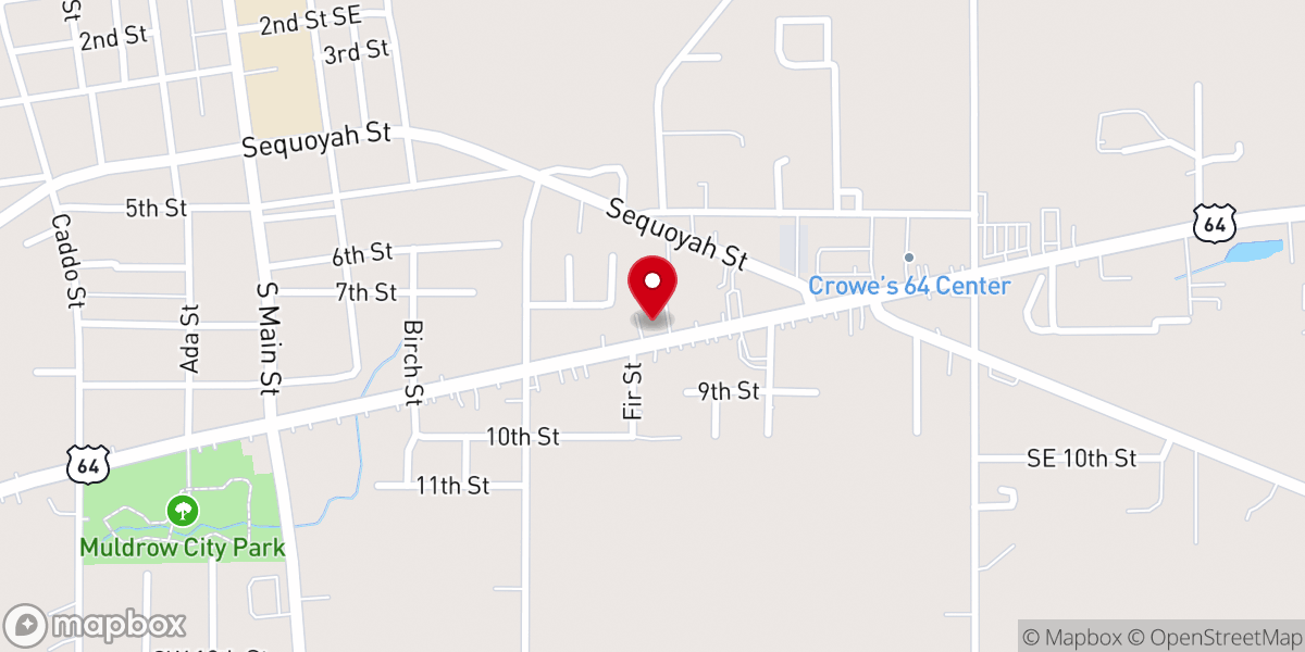 Map showing location of First Baptist Church-Muldrow