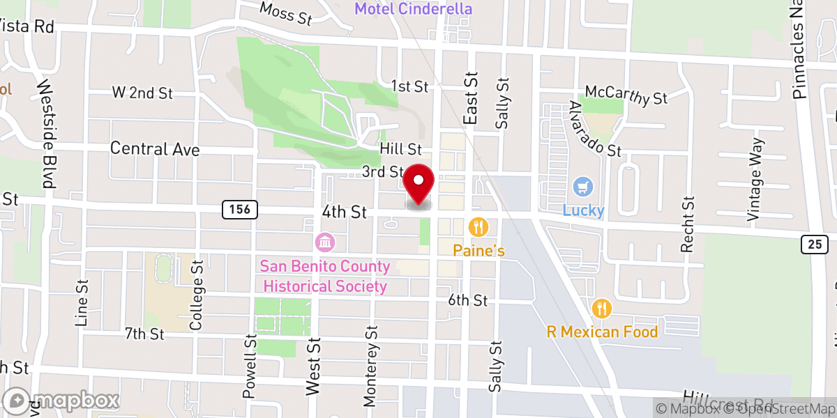 Map showing location of Calvary Chapel Hollister