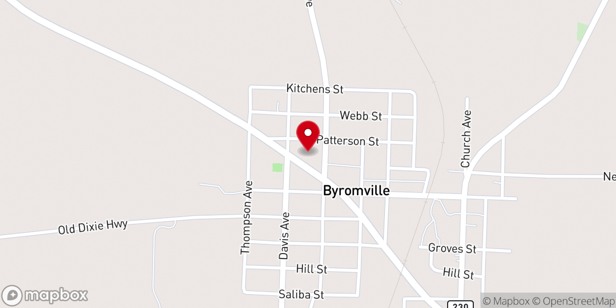Map showing location of Byromville Baptist Church