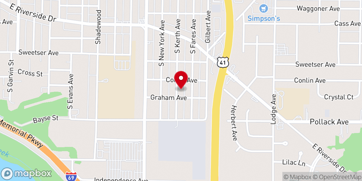 Map showing location of New Life Holy Cathedral : Evansville