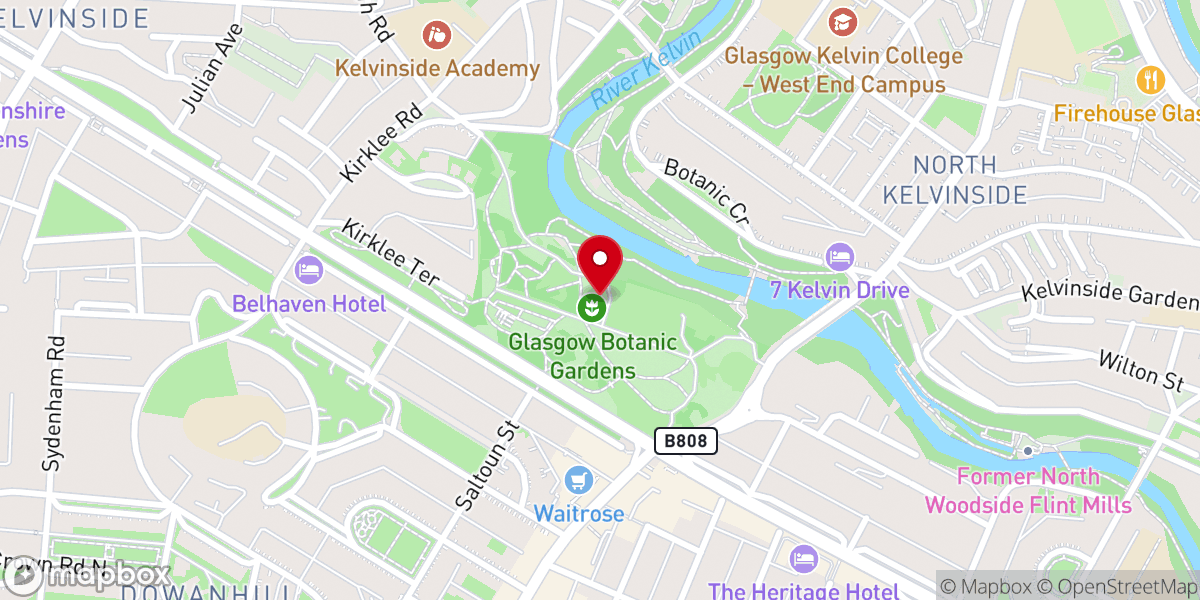 Map showing location of Glasgow Botanic Gardens
