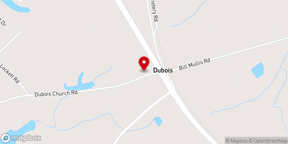 Map showing location of Dubois Church