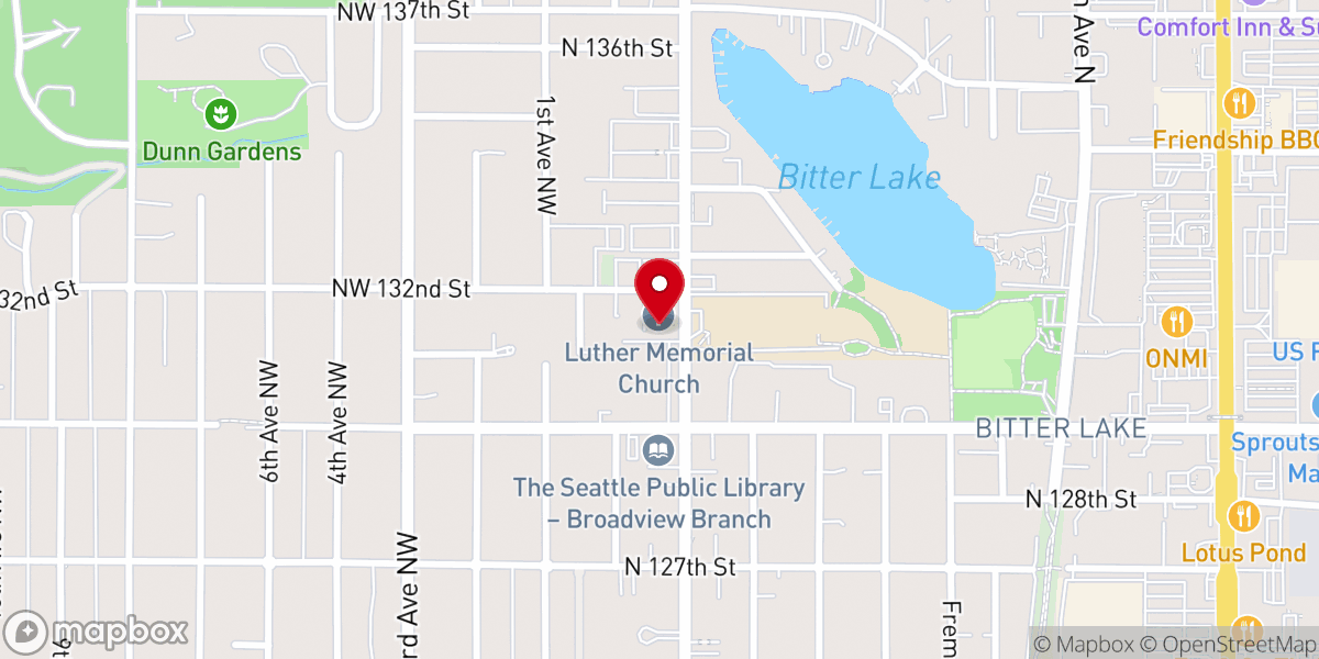 Map showing location of Luther Memorial Lutheran Church