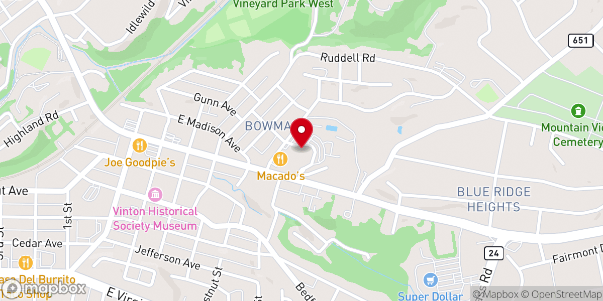Map showing location of The Vinton War Memorial