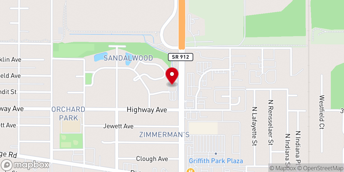 Map showing location of Cline Avenue Fellowship Church