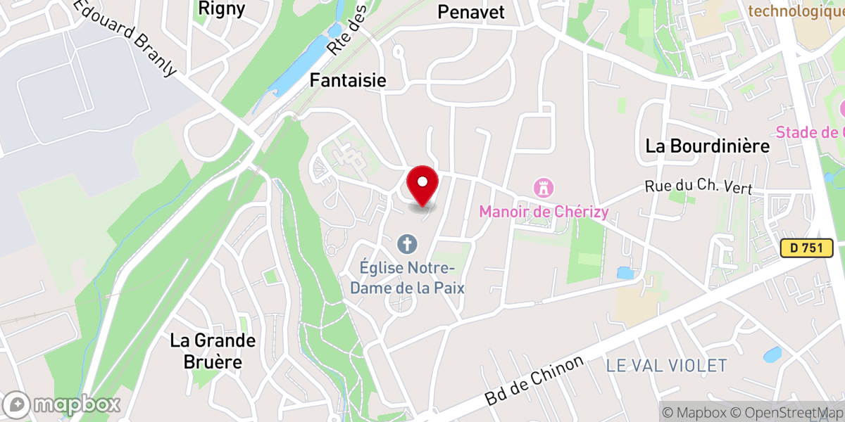Map showing location of Eglise Notre Dame de la Paix