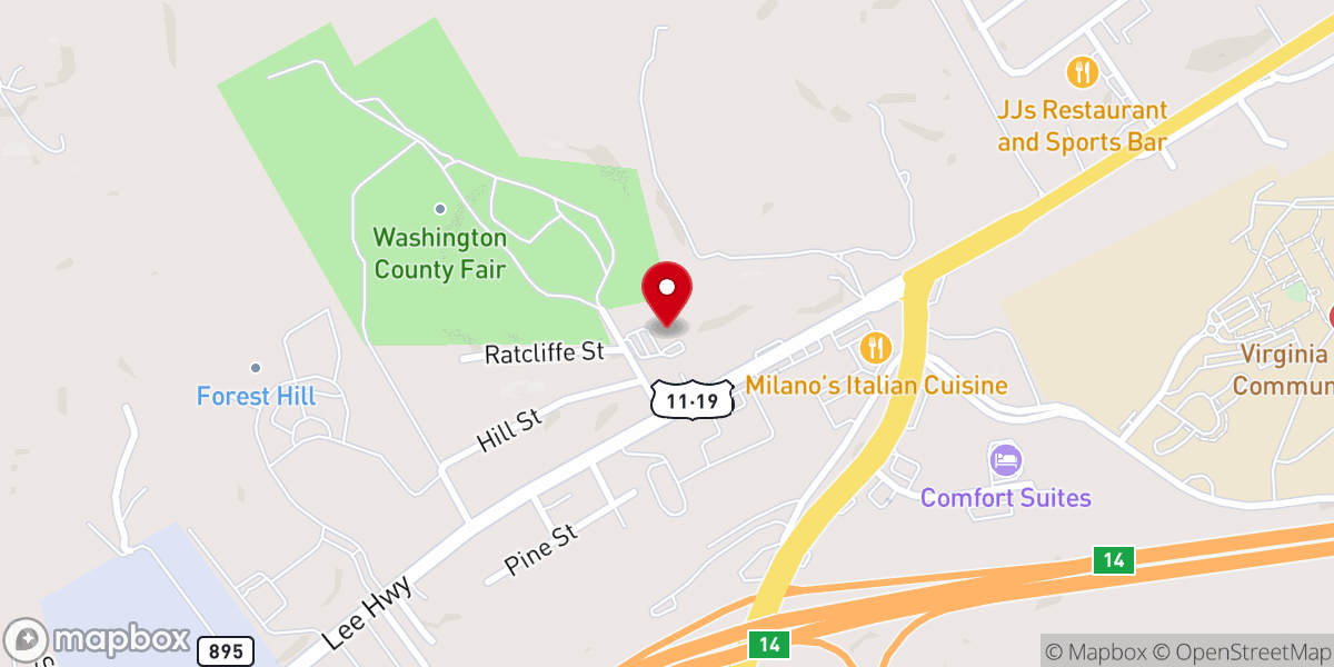 Map showing location of West Main Free Will Baptist Church
