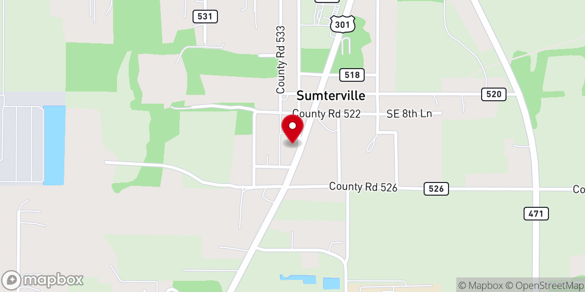 Map showing location of First Baptist Church of Sumterville