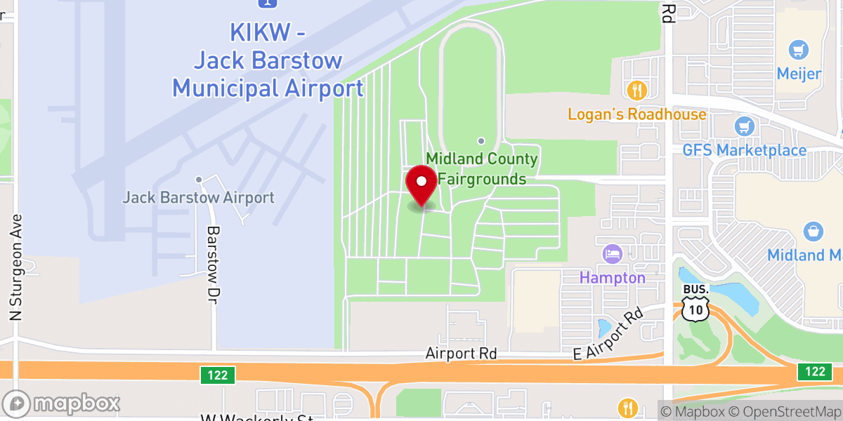 Map showing location of Midland County Fairgrounds