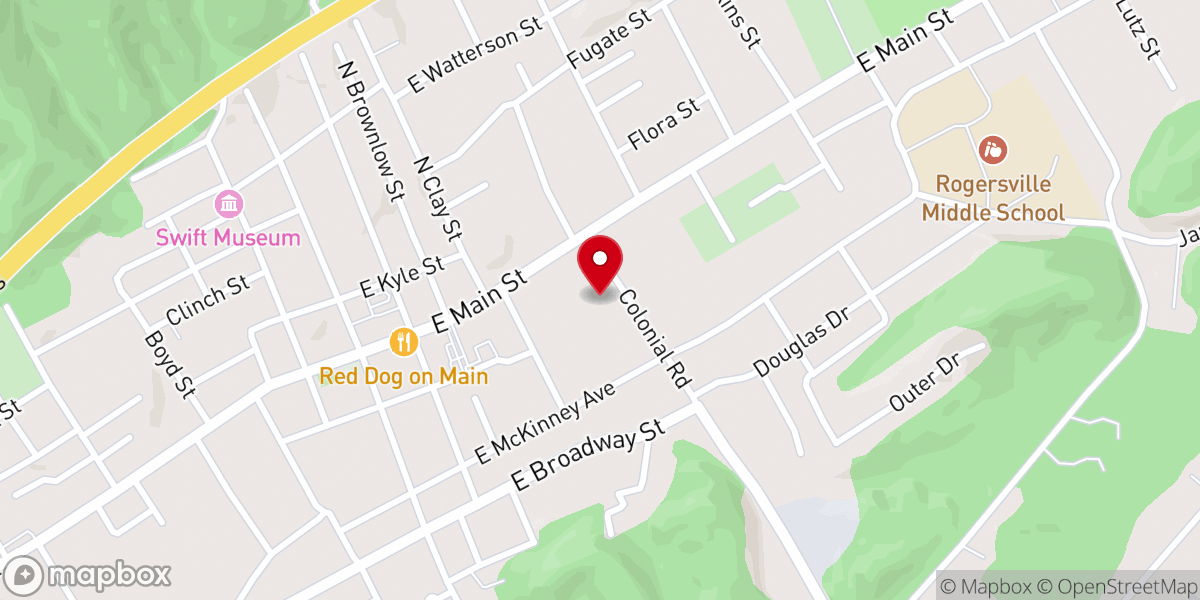 Map showing location of Rogersville United Methodist