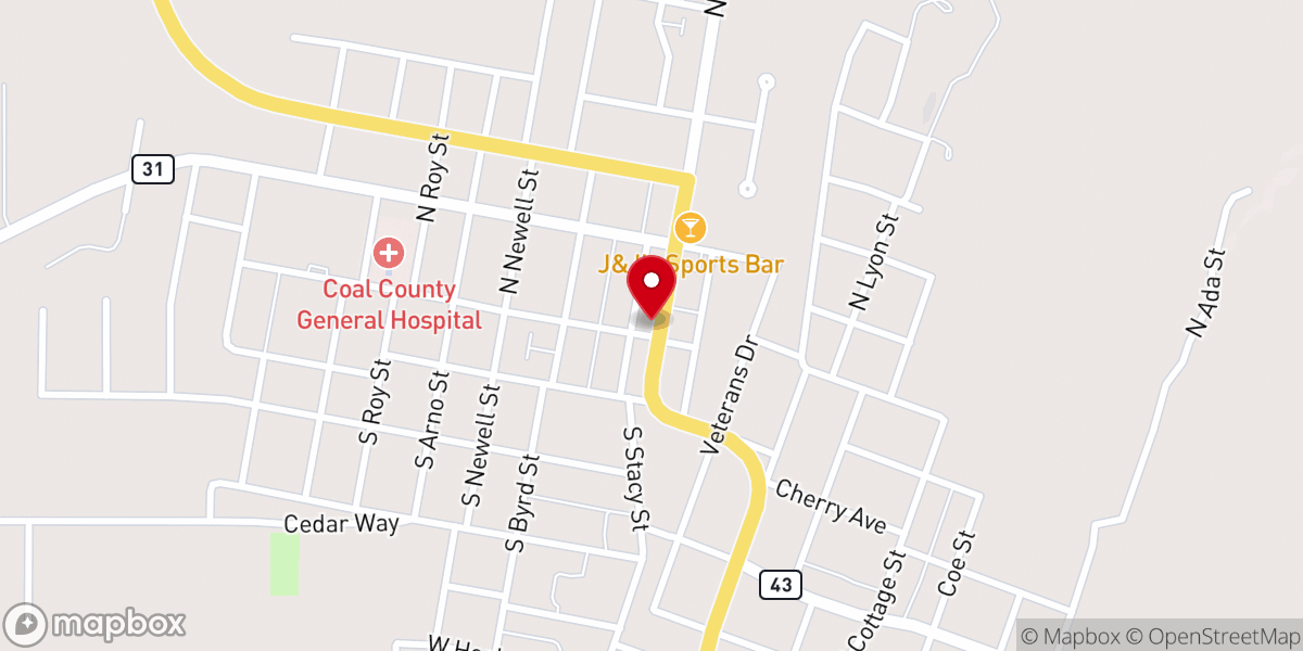 Map showing location of Cottonwood Baptist Church
