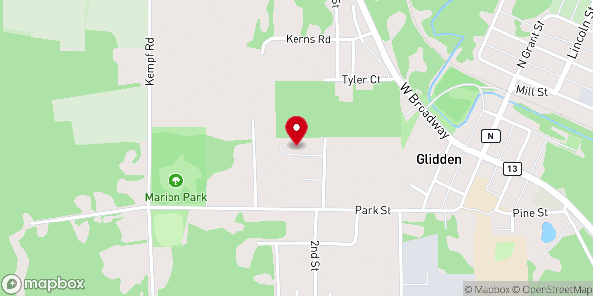 Map showing location of Glidden Assembly of God