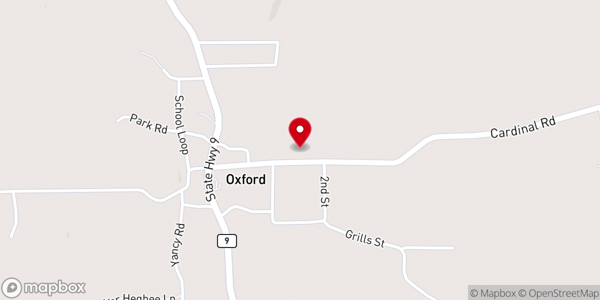 Map showing location of Oxford Cumberland Presbyterian & United Methodist Church