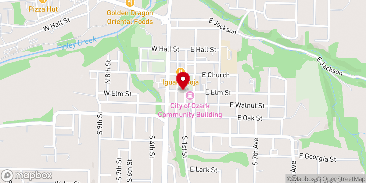 Map showing location of Ozark Courthouse Square Historic District