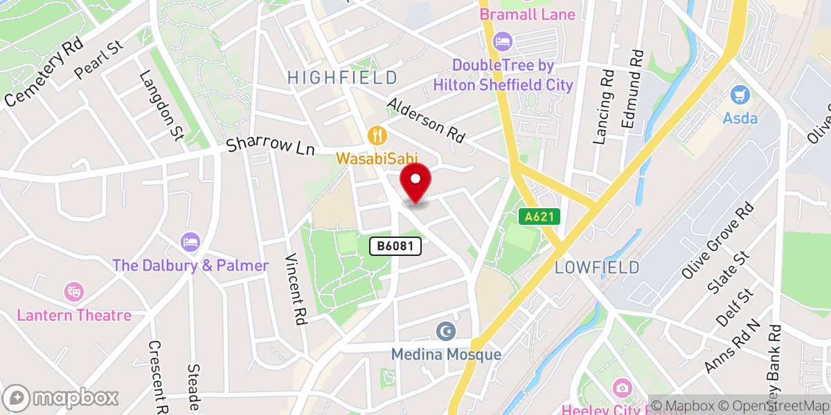 Map showing location of Highfield Trinity Methodist Church : Highfield