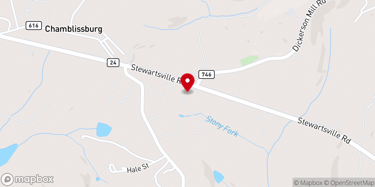 Map showing location of Chamblissburg Baptist Church