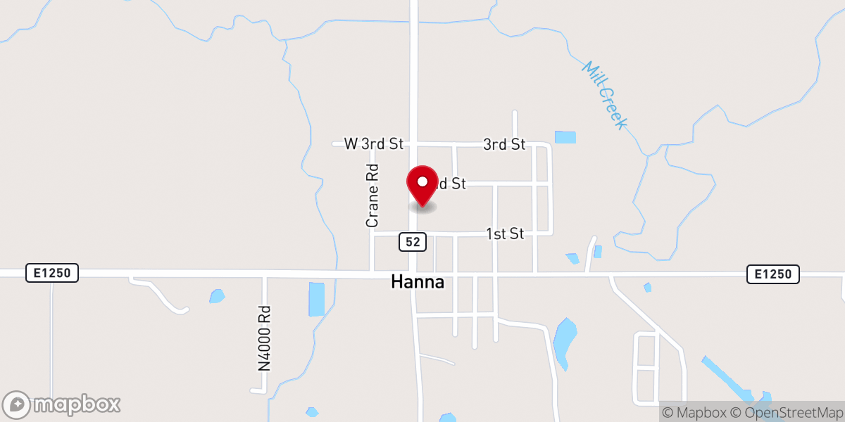 Map showing location of First Apostolic Church of Hanna