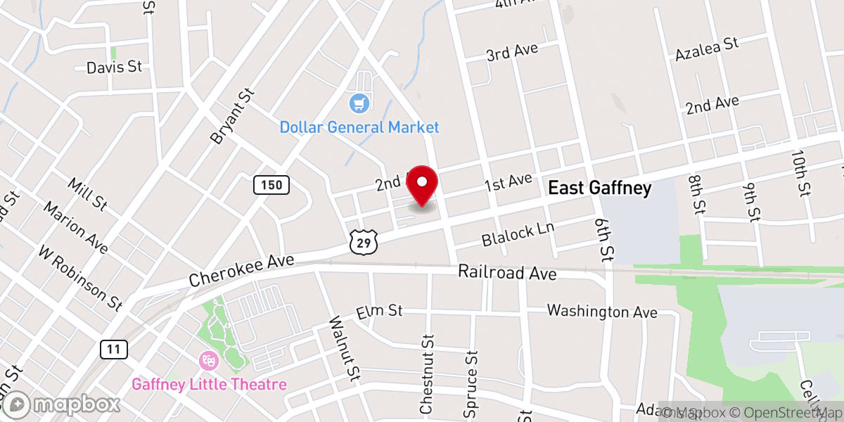 Map showing location of Cherokee Avenue Baptist Church