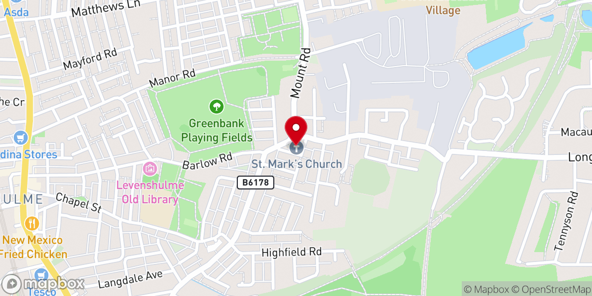 Map showing location of Saint Mark's Church, Levenshulme
