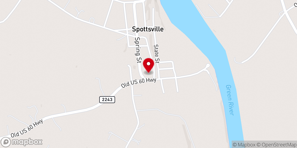 Map showing location of Spottsville United Methodist Church