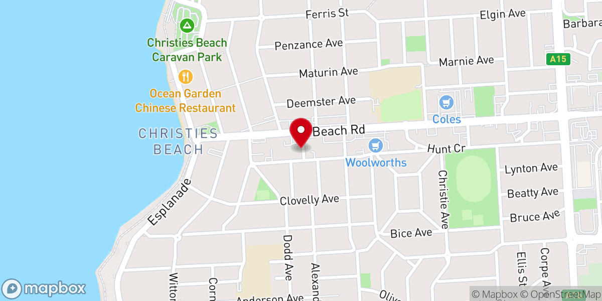 Map showing location of Christies Beach Baptist Church