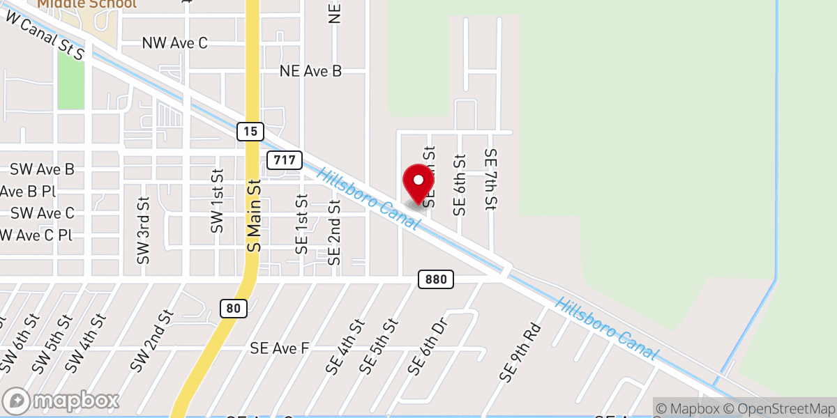 Map showing location of Belle Glade Alliance Church