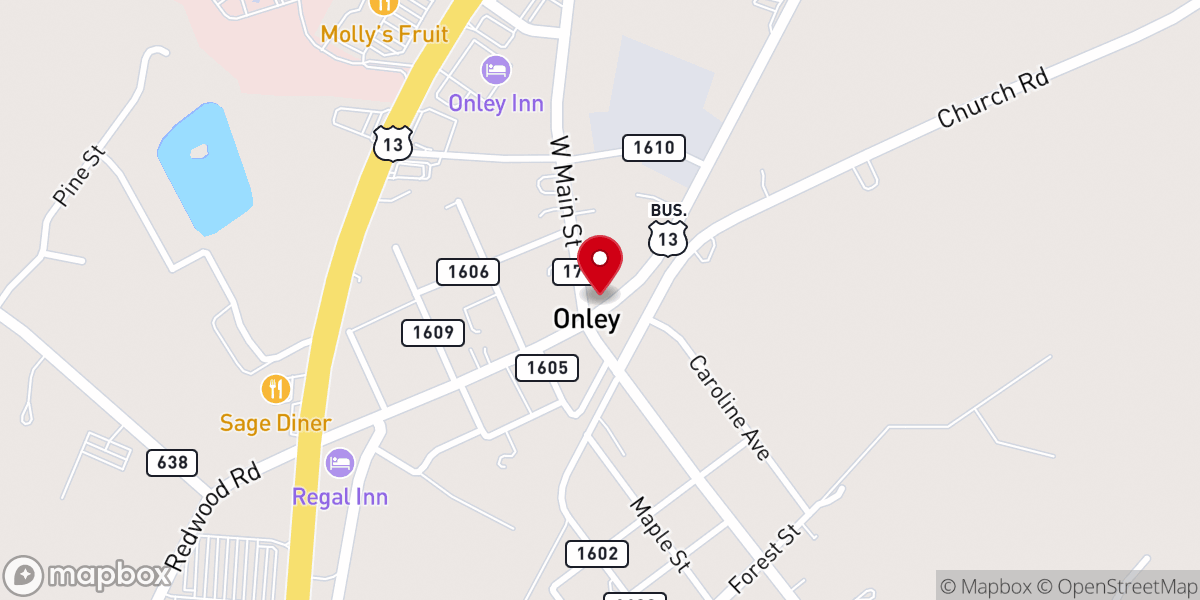 Map showing location of Onley Baptist Church