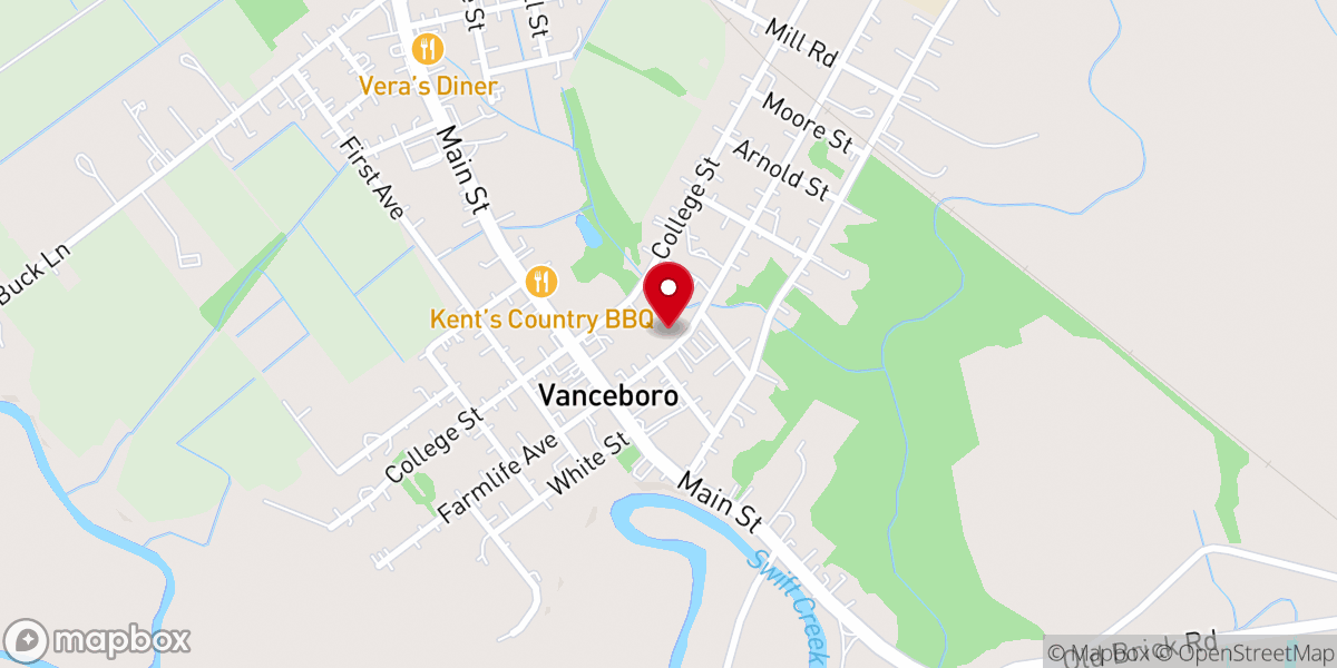 Map showing location of Vanceboro Global Methodist Church