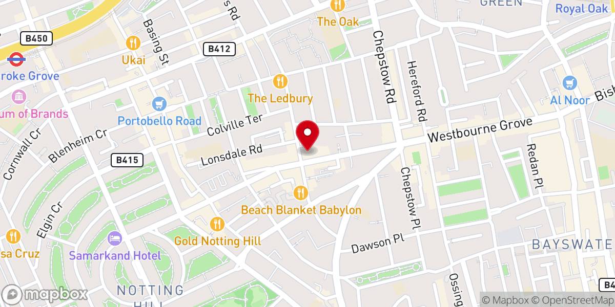 Map showing location of Westbourne Grove Church