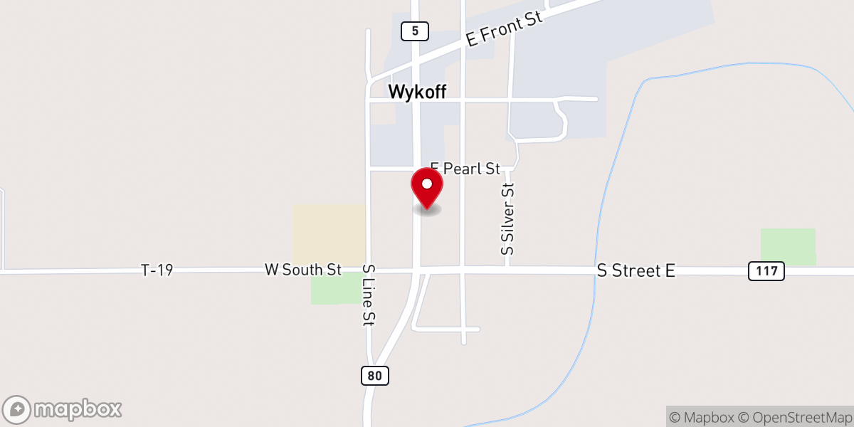 Map showing location of Wykoff United Methodist Church