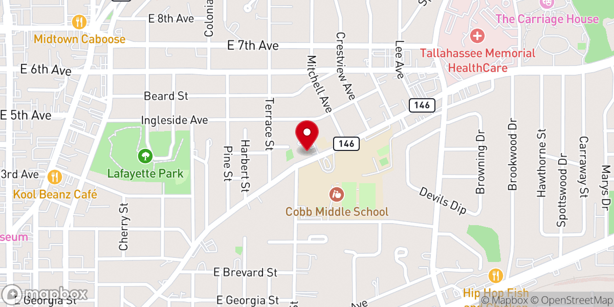 Map showing location of East Hill Baptist Church