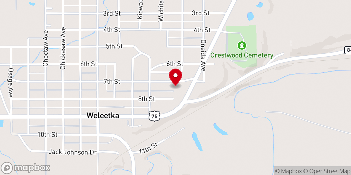 Map showing location of WELEETKA FELLOWSHIP UNITED METHODIST CHURCH
