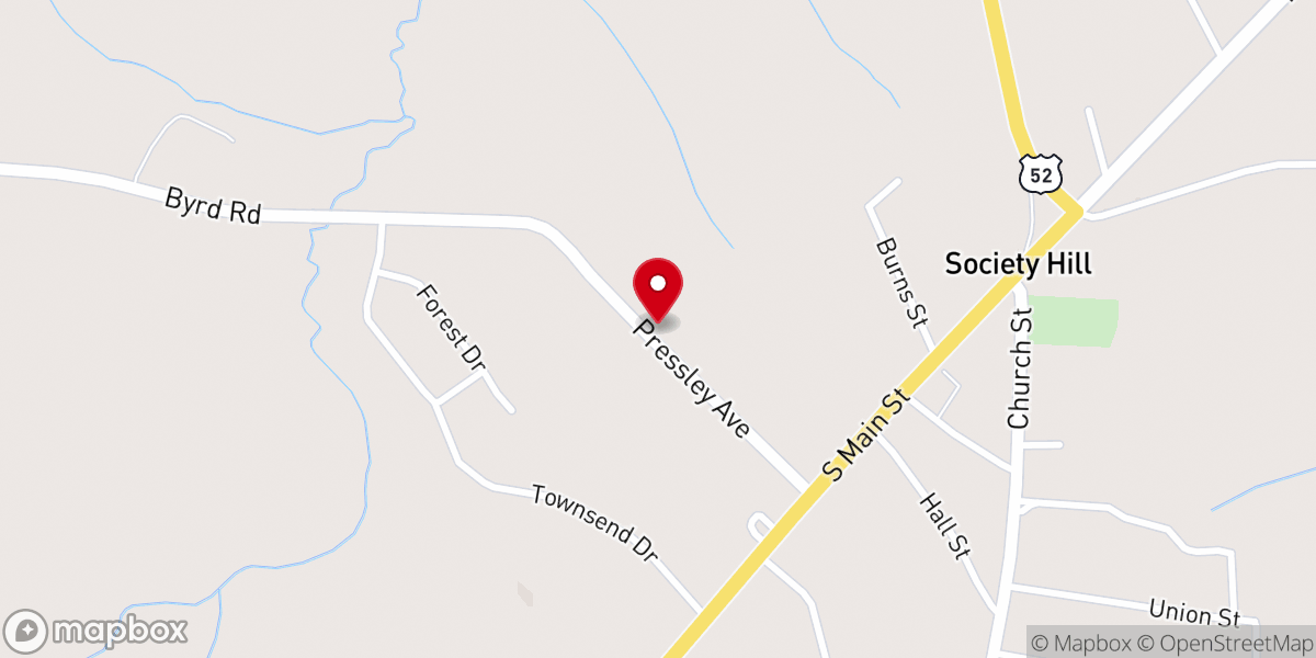Map showing location of Society Hill Presbyterian Church - Food for Faith - Food Distribution Center