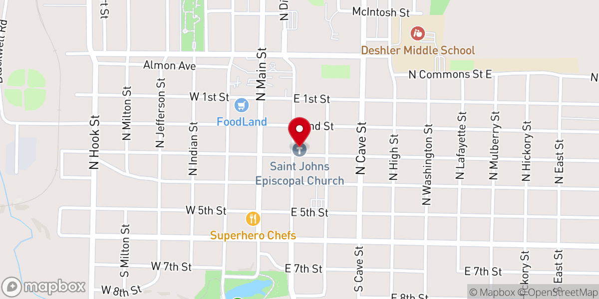 Map showing location of St. John's Episcopal Church