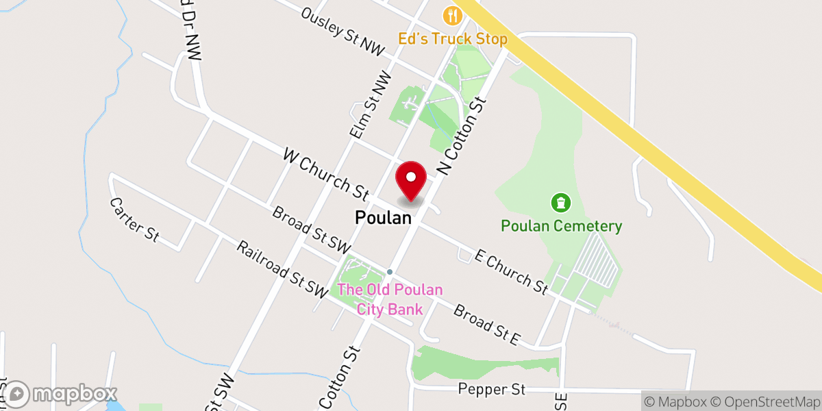 Map showing location of Poulan Methodist Church