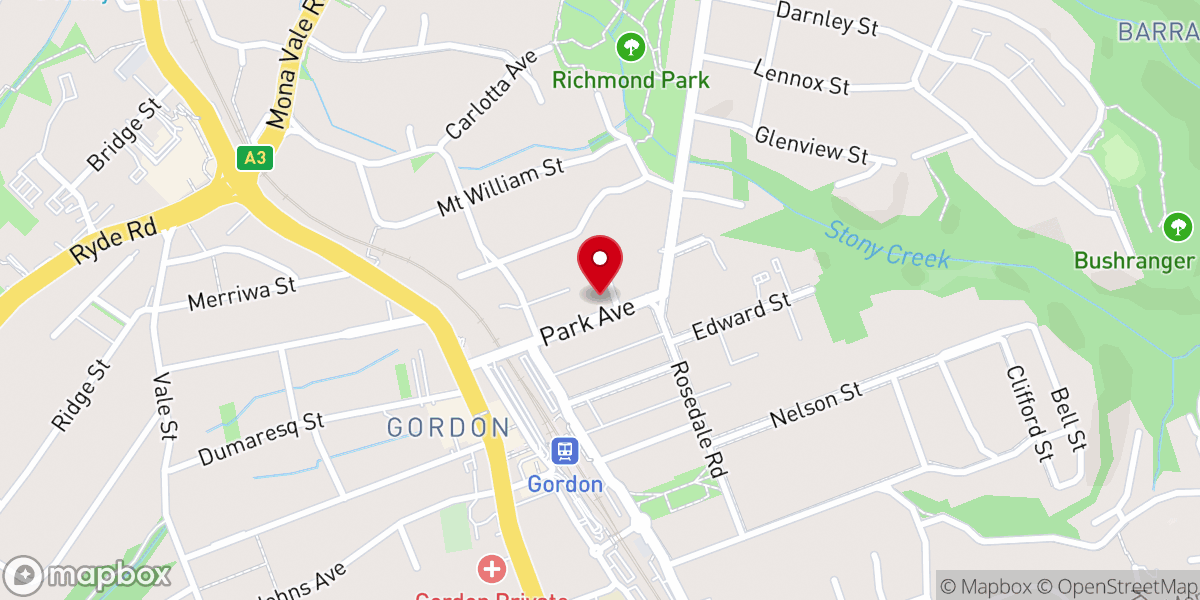 Map showing location of Gordon Baptist Church